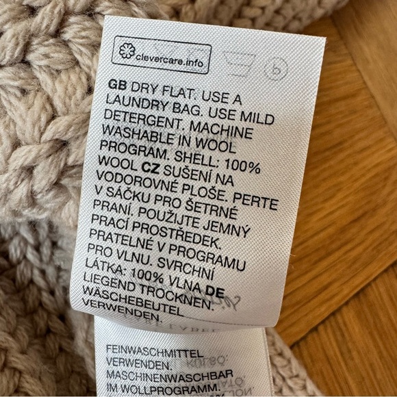 & Other Stories XS Wool Chunky Knit Cropped Sweater Tan Cream Pullover - Picture 4 of 6